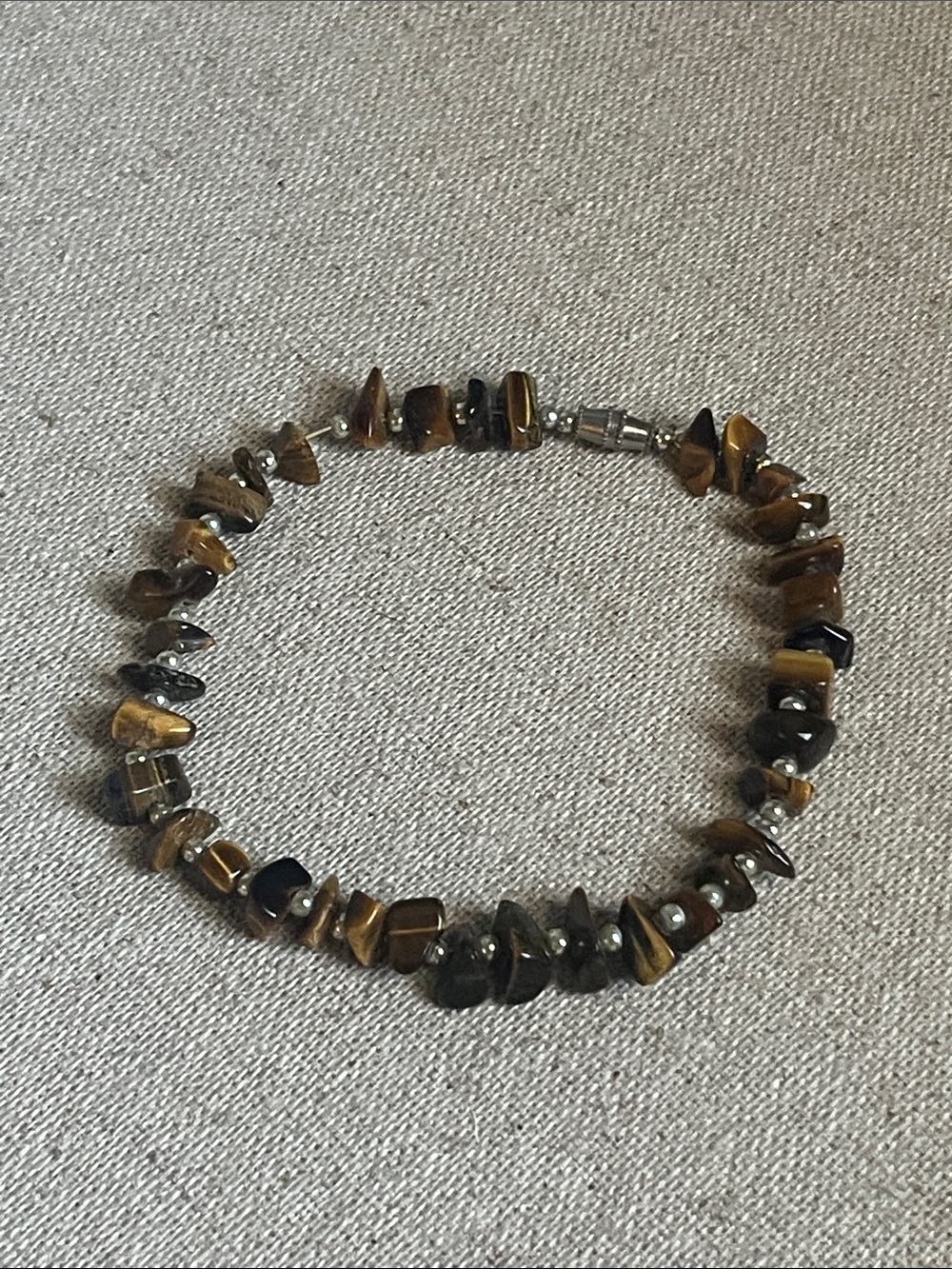 VintageTiger's Eye Chip Bead Ankle Bracelet in Brown and Gold Tones Silver-Tone